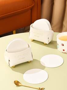 7pcs Plain Coaster With Storage Box - White - View 1