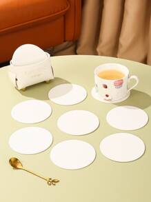 7pcs Plain Coaster With Storage Box - White - View 2