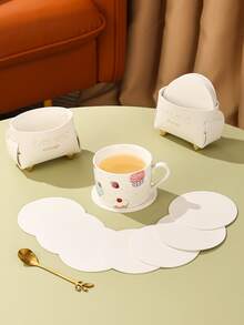 7pcs Plain Coaster With Storage Box - White - View 4