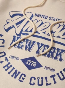 SHEIN EZwear Letter Graphic Drawstring Thermal Lined Hoodie - Apricot - View 8