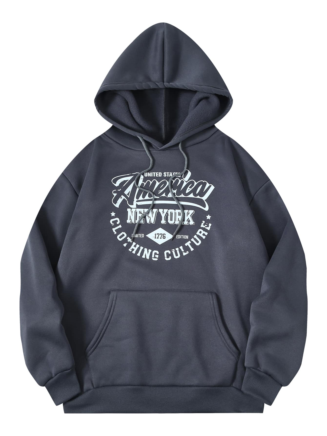 SHEIN EZwear Letter Graphic Drawstring Thermal Lined Hoodie - Dark Grey - View 1