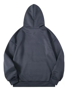 SHEIN EZwear Letter Graphic Drawstring Thermal Lined Hoodie - Dark Grey - View 2