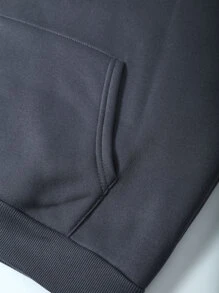SHEIN EZwear Letter Graphic Drawstring Thermal Lined Hoodie - Dark Grey - View 7