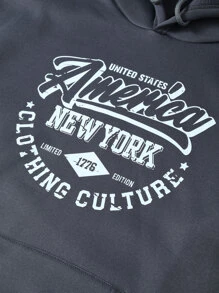 SHEIN EZwear Letter Graphic Drawstring Thermal Lined Hoodie - Dark Grey - View 8