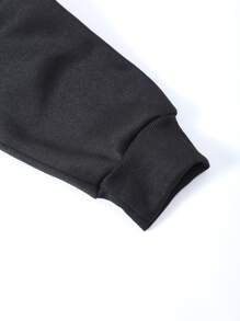 INAWLY Letter Graphic Kangaroo Pocket Drawstring Thermal Hoodie - Black - View 6