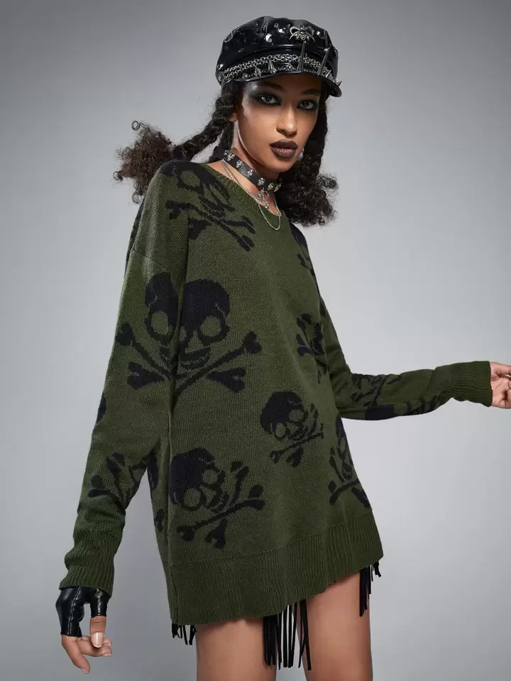 Grunge Punk Skull Pattern Oversized Sweater | SHEIN EUR
