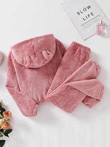 Niñas Set homewear con diseño de oreja 3D con capucha - Rosa - Ver 2