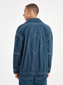 Lendrell Martin Men Contrast Stitch Zip Up Jacket - Navy Blue - View 2