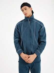 Lendrell Martin Men Contrast Stitch Zip Up Jacket - Navy Blue - View 4