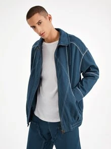 Lendrell Martin Men Contrast Stitch Zip Up Jacket - Navy Blue - View 5