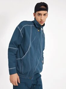 Lendrell Martin Men Contrast Stitch Zip Up Jacket - Navy Blue - View 6