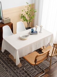 1pc Scallop Trim Tablecloth - White - View 1
