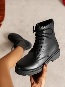 Botas de combate con cordón delantero - Negro - Ver 4