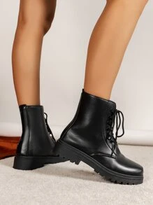 Botas de combate con cordón delantero - Negro - Ver 5