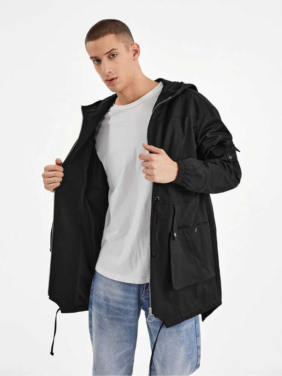 HADLEY M Manfinity Homme Áo khoác Nam Dây kéo Túi màu trơn Giải trí - màu đen - Xem 1