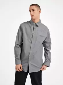HADLEY M Men Button Front Patch Pocket Shirt - Grey - View 1