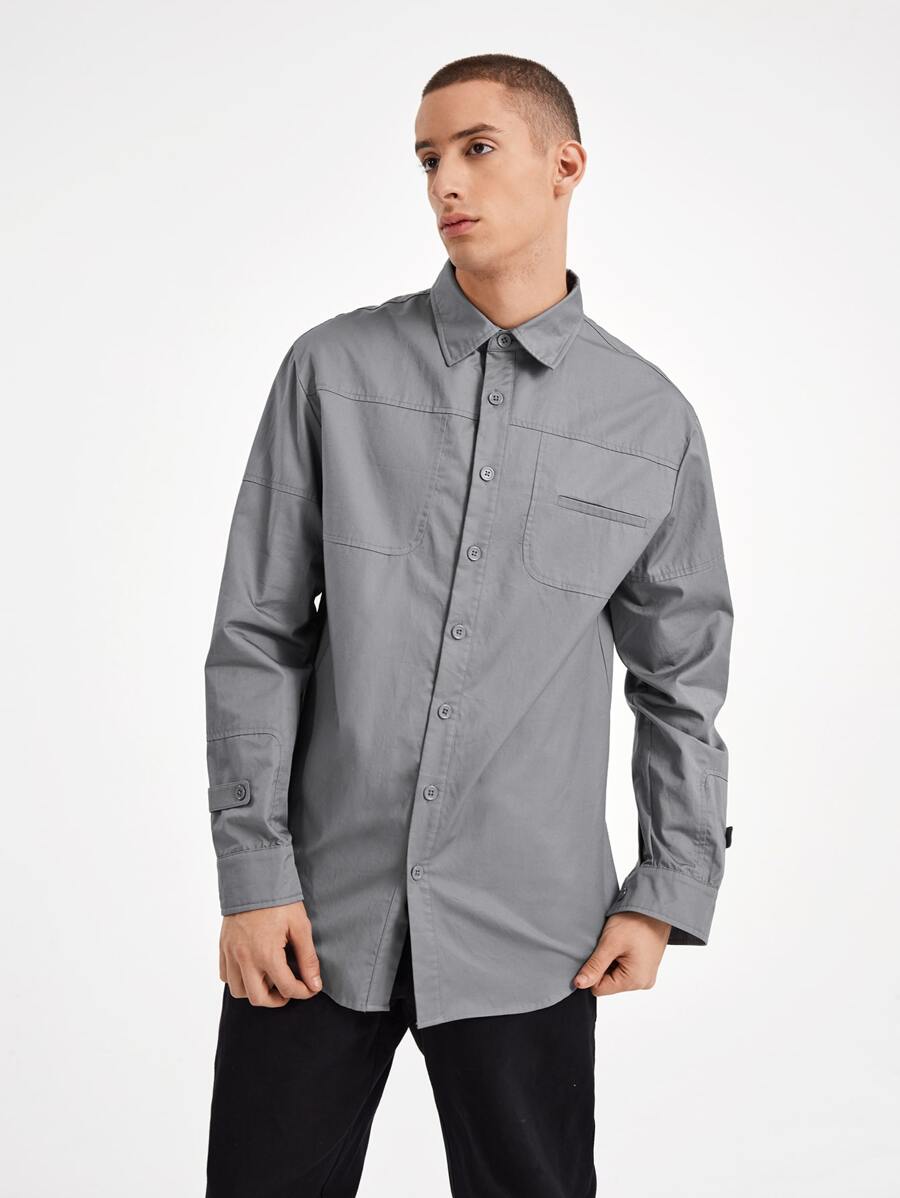 HADLEY M Men Button Front Patch Pocket Shirt - Grey - View 1
