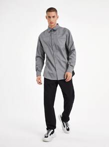 HADLEY M Men Button Front Patch Pocket Shirt - Grey - View 3