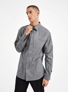HADLEY M Men Button Front Patch Pocket Shirt - Grey - View 4