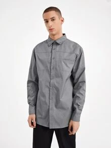 HADLEY M Men Button Front Patch Pocket Shirt - Grey - View 5