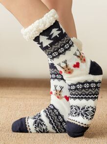 Christmas Heart & Elk Pattern Crew Socks - Multicolor - View 1