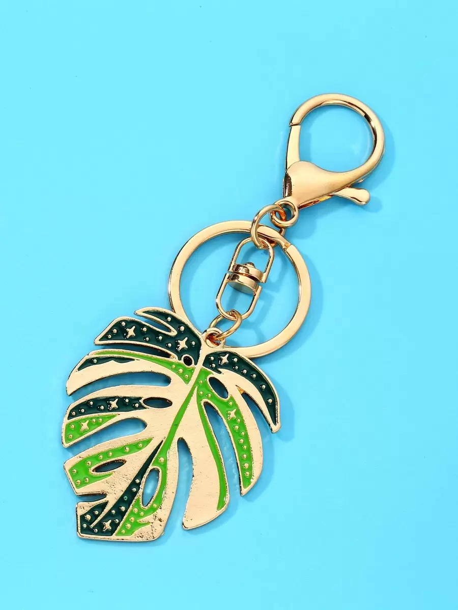 熱帶印花葉子墜飾鑰匙圈 - 彩色 - 查看 1