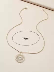 Faux Pearl & Rhinestone Round Pendant Necklace - Yellow Gold - View 3