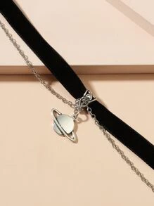Planet Charm Layered Choker - Black - View 4