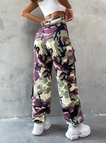 SHEIN Unity Camo Print Flap Pocket Side Cargo Trousers - Multicolor - View 2