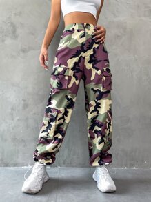SHEIN Unity Camo Print Flap Pocket Side Cargo Trousers - Multicolor - View 6