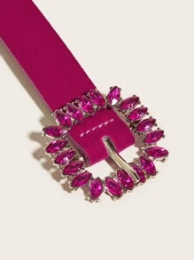 情人节、新年红绿水晶扣天鹅绒休闲时尚女士腰带 - 玫紅色 - 查看 4