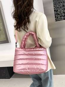 衍縫單肩托特包 - 粉色 - 查看 1