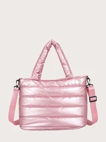 衍縫單肩托特包 - 粉色 - 查看 2