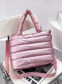 衍縫單肩托特包 - 粉色 - 查看 4