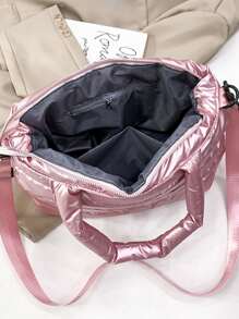 衍縫單肩托特包 - 粉色 - 查看 5