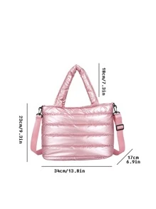 衍縫單肩托特包 - 粉色 - 查看 8