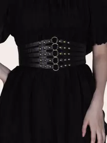 Circle Decor Wide Belt - Black - View 1