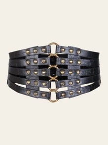 Circle Decor Wide Belt - Black - View 2