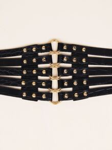 Circle Decor Wide Belt - Black - View 4