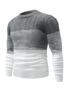Manfinity Homme 男士撞色麻花編織套頭毛衣 - 彩色 - 查看 1