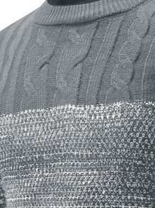 Manfinity Homme 男士撞色麻花編織套頭毛衣 - 彩色 - 查看 3