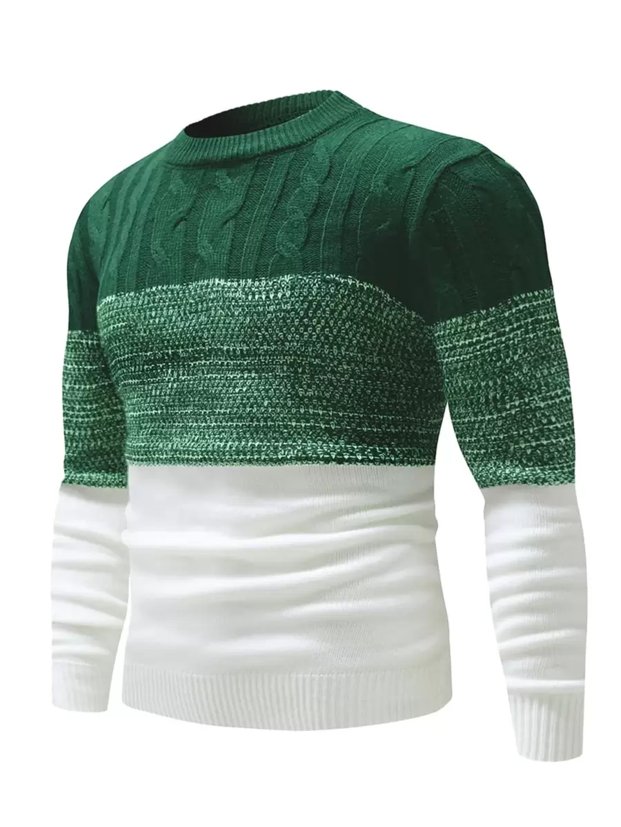 Manfinity Homme Men Colour Block Cable Knit Jumper - Dark Green - View 1