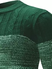 Manfinity Homme Men Colour Block Cable Knit Jumper - Dark Green - View 4