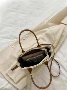 防水、輕巧、商務休閒字母圖案兩色方形包適合青少年女大學生、菜鳥和白領，非常適合辦公室、大學、工作、商務、通勤 - 白色 - 查看 4