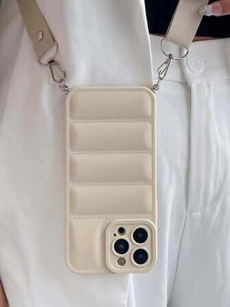 Apple Vintage Plain Puffer Phone Case With Lanyard Compatible With IPhone 11,IPhone 13,IPhone 14 Pro Max Waterproof Shockproof Anti-Fall Scratch Resistant