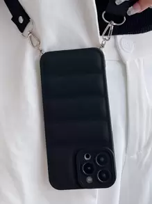 Apple Plain Puffer Phone Case With Lanyard Compatible With IPhone 11,IPhone 13,IPhone 14 Pro Max Waterproof Shockproof Anti-Fall Scratch Resistant