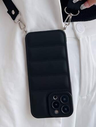 Apple Plain Puffer Phone Case With Lanyard Compatible With IPhone 11,IPhone 13,IPhone 14 Pro Max Waterproof Shockproof Anti-Fall Scratch Resistant