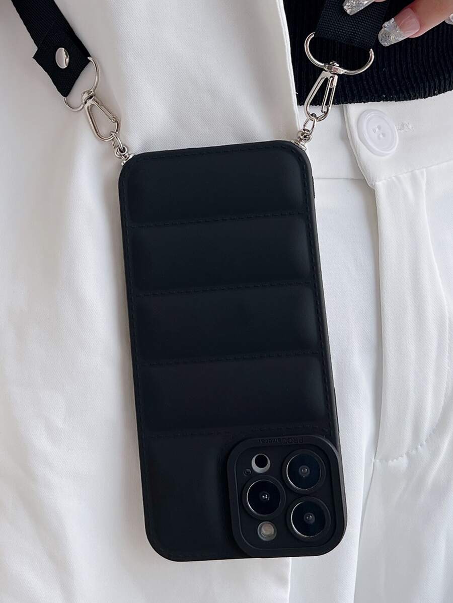 Apple Plain Puffer Phone Case With Lanyard Compatible With IPhone 11,IPhone 13,IPhone 14 Pro Max Waterproof Shockproof Anti-Fall Scratch Resistant