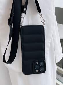 Apple Plain Puffer Phone Case With Lanyard Compatible With IPhone 11,IPhone 13,IPhone 14 Pro Max Waterproof Shockproof Anti-Fall Scratch Resistant