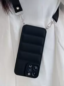 Apple Plain Puffer Phone Case With Lanyard Compatible With IPhone 11,IPhone 13,IPhone 14 Pro Max Waterproof Shockproof Anti-Fall Scratch Resistant